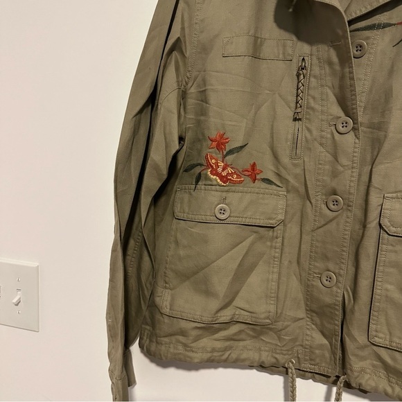 Orvis linen and cotton button down Jacket Amy green Embroidered floral Pockets - Picture 7 of 8